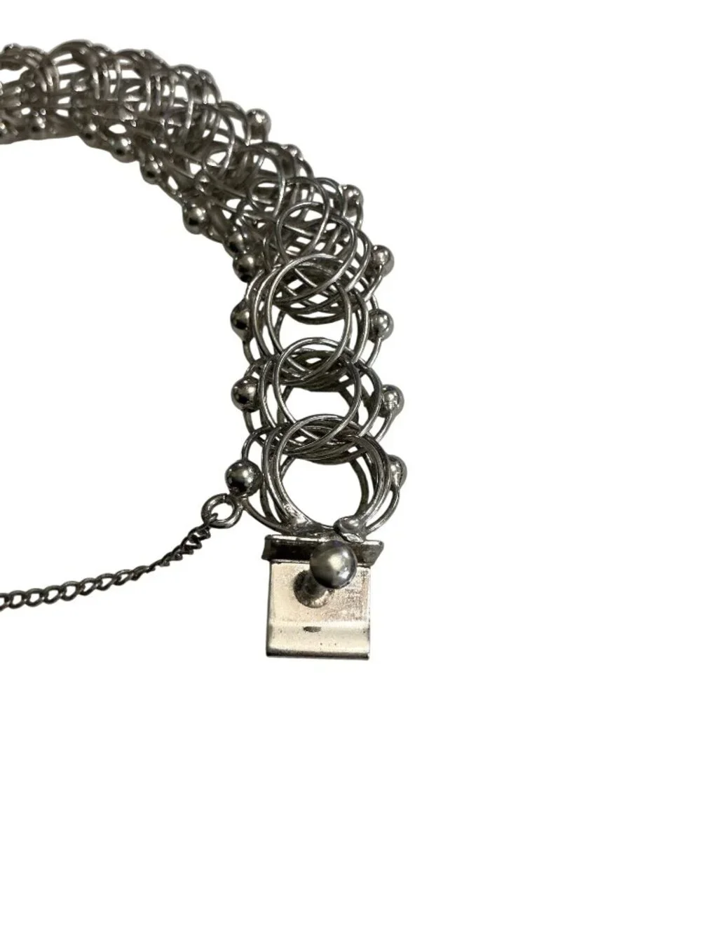 Vintage Rare  Sterling Silver Chain Mail  Bold Statement Bracelet  Safety Chain